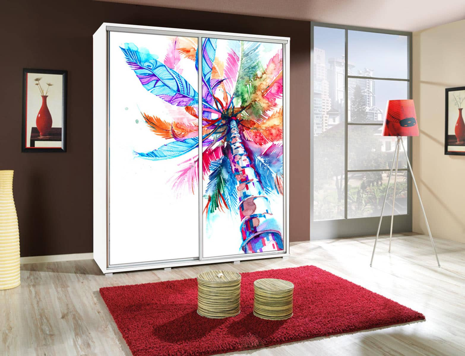 Szafa przesuwna Artistino 155 cm z grafiką palmy