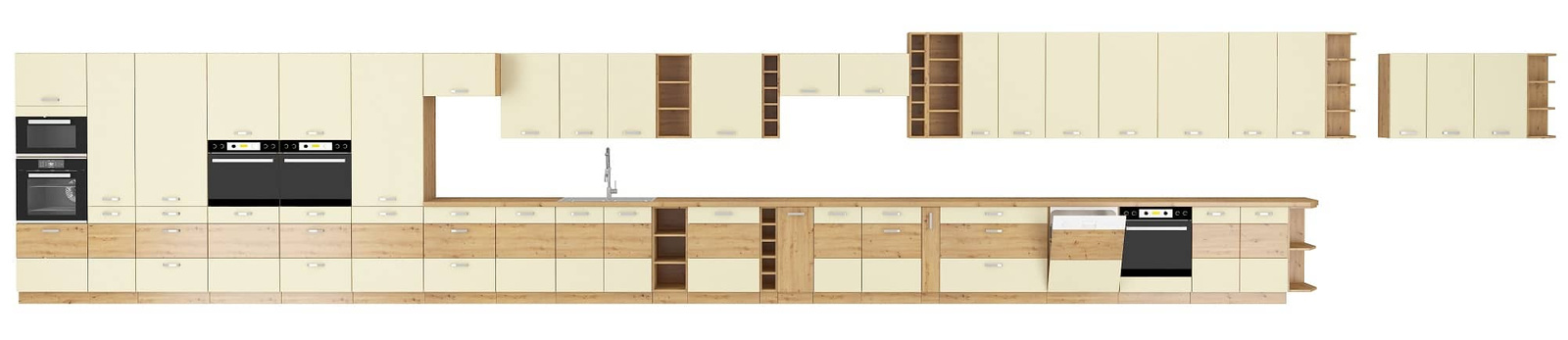 Szafki kuchenne modułowe Porto w kolorze kremowy / dąb artisan 40 D 1F BB