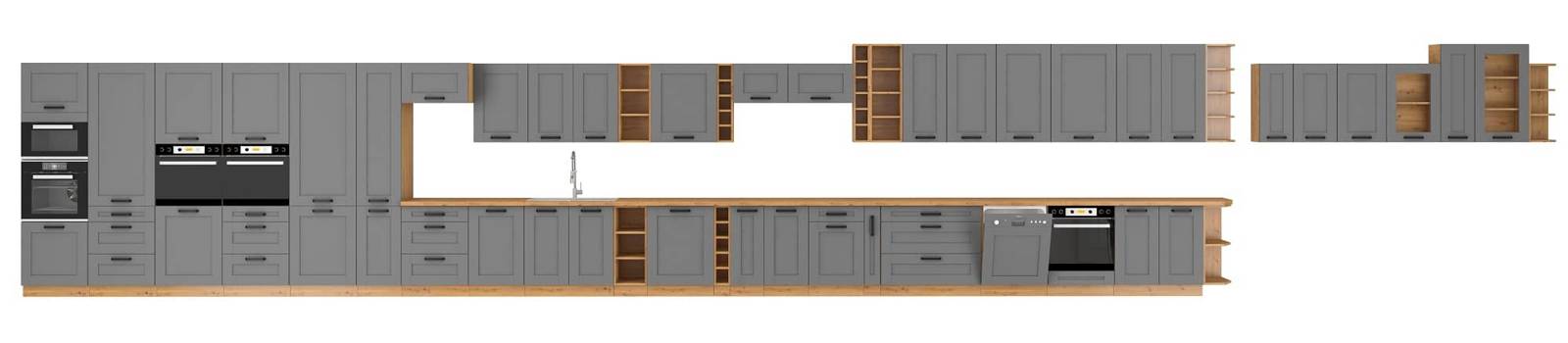 Szafki kuchenne modułowe Asti w kolorze szary popiel / dąb artisan 45 G-72 1F