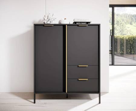 Komoda wysoka Golden 103 cm antracytowa nowoczesny design złoty uchwyt krawędziowy nadaje elegancji idealna komoda do wnętrz w stylu nowoczesnym