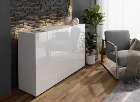 Komoda z szufladami Box 138 cm biała / biały połysk elegancki i minimalistyczny design stylowa komoda wpisująca się w każde wnętrze