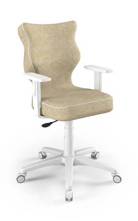 Krzesło do biurka Duo beżowe dopasowane do wzrostu 159-188 cm profilowane siedzisko regulowane podłokietniki łatwo czyszcząca tkanina