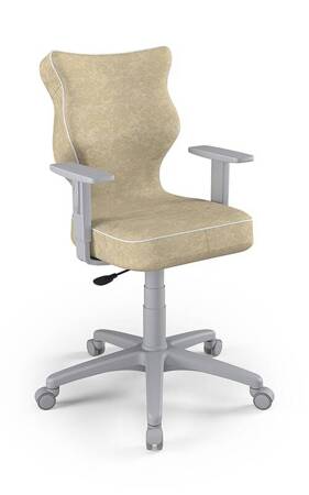 Krzesło do biurka Duo beżowe dopasowane do wzrostu 159-188 cm profilowane siedzisko regulowane podłokietniki łatwo czyszcząca tkanina