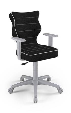 Krzesło do biurka Duo czarne dopasowane do wzrostu 159-188 cm profilowane siedzisko regulowane podłokietniki łatwo czyszcząca tkanina
