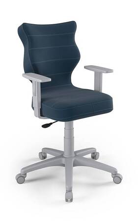 Krzesło do biurka Duo granatowe dopasowane do wzrostu 146-176,5 cm ergonomiczne krzesło obrotowe z regulowanymi podłokietnikami