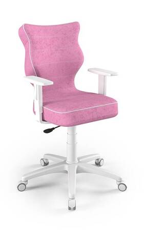 Krzesło do biurka Duo różowe dopasowane do wzrostu 159-188 cm profilowane siedzisko regulowane podłokietniki łatwo czyszcząca tkanina