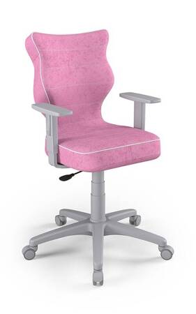Krzesło do biurka Duo różowe idealne do wzrostu 146-176,5 cm profilowane siedzisko regulowane podłokietniki łatwo czyszcząca tkanina