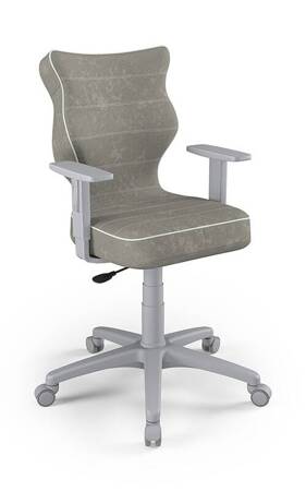 Krzesło do biurka Duo szare dopasowane do wzrostu 159-188 cm profilowane siedzisko regulowane podłokietniki łatwo czyszcząca tkanina
