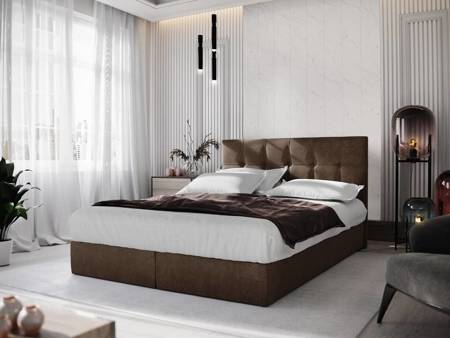 Łóżko kontynentalne Harmony 140x200 brąz w nowoczesnym skandynawskim stylu z wezgłowiem wykończonym ozdobnymi guzikami