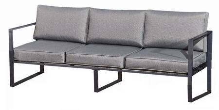 Sofa ogrodowa Mostrare szara nietuzinkowy design sofa z poduchami do ogrodu metalowa konstrukcja w minimalistycznym stylu