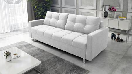 Sofa z funkcją spania Bilbao biała nowoczesny design i szeroka funkcjonalność tkanina o charakterystycznej pętelkowej powierzchni