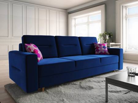 Sofa z funkcją spania Bristol granatowa idealnie dopasuje się do każdego wnętrza dając wygodne miejsce do spania w stylu tradycyjnym i skandynawskim