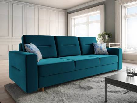 Sofa z funkcją spania Bristol turkusowa idealnie dopasuje się do każdego wnętrza dając wygodne miejsce do spania w stylu tradycyjnym i skandynawskim