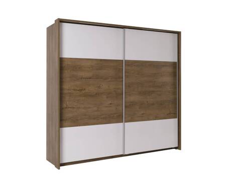 Szafa przesuwna Latika 230 cm dąb burgundzki / biała nowoczesny design szafy dwie wbudowane szuflady i aluminiowe prowadnice drzwi