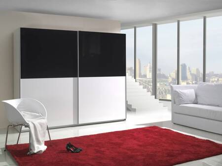 Szafa przesuwna Lux 244 cm biała / czarny połysk / biały połysk minimalistyczny design oraz wykończenie ABS idealna szafa do sypialni lub garderoby