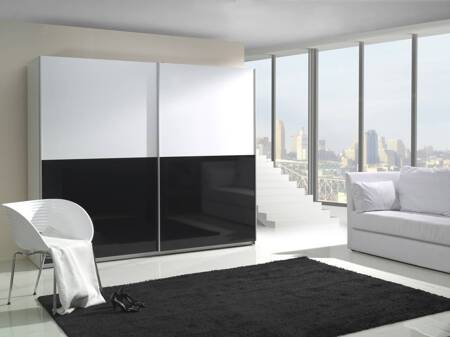 Szafa przesuwna Lux 244 cm biała / czarny połysk / biały połysk nowoczesny design oraz wykończenie ABS idealna szafa do sypialni lub garderoby