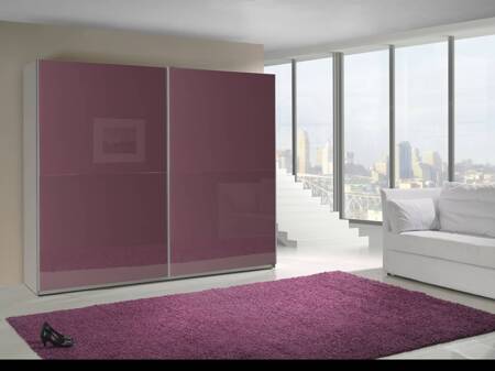 Szafa przesuwna Lux 244 cm biała / fioletowy połysk nowoczesny design oraz wykończenie ABS idealna szafa do sypialni lub garderoby
