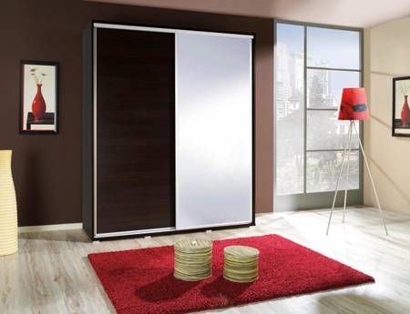 Szafa przesuwna z lustrem Penelopa 155 cm kasztan wenge nowoczesny design szafy aluminiowe prowadnice drzwi oraz system jezdny