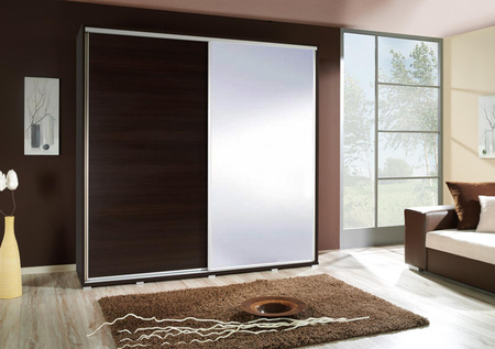 Szafa przesuwna z lustrem Penelopa 205 cm kasztan wenge nowoczesny design szafy aluminiowe prowadnice drzwi oraz system jezdny