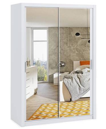 Szafa przesuwna z lustrem Rico 150 cm biała funkcjonalny mebel w stylu klasycznym idealna szafa do sypialni lub garderoby