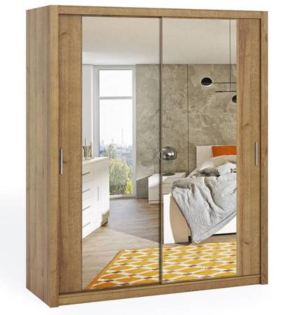 Szafa przesuwna z lustrem Rico 180 cm dąb złoty funkcjonalny mebel w stylu klasycznym szafa dedykowana do sypialni lub przedpokoju