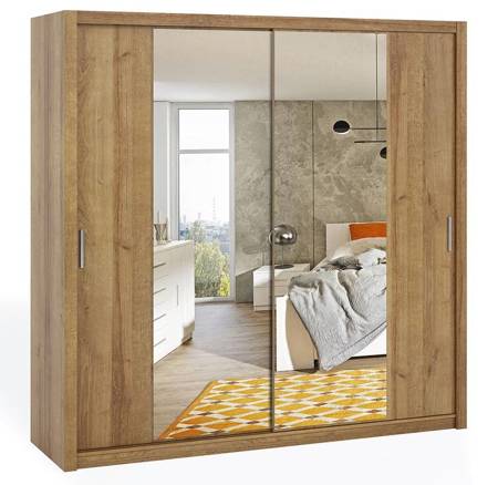 Szafa przesuwna z lustrem Rico 220 cm dąb złoty funkcjonalny mebel w stylu klasycznym szafa dedykowana do sypialni lub przedpokoju