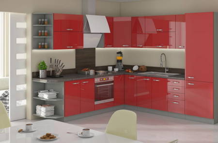 Zestaw mebli kuchennych narożny Rose 260x270 cm fronty w połysku styl szafek dopasuje się do wnętrza każdej kuchni